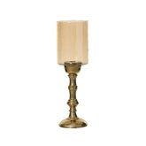 Kitchen Goods Glass Hurricane with Aluminium Stand 38cm - Amber/ Gold